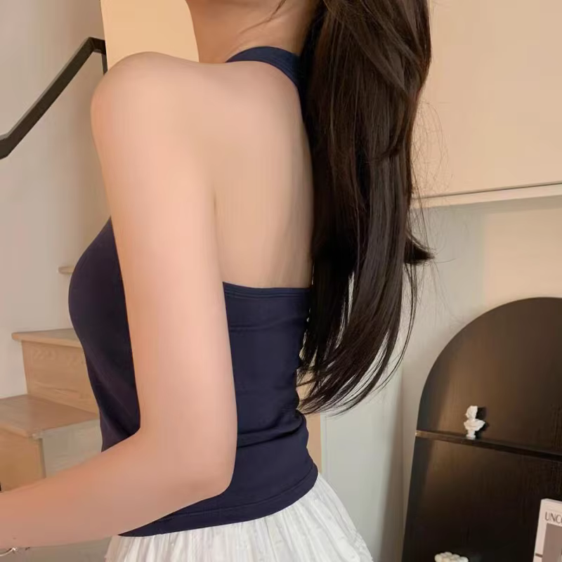 Nouveau coton bleu côtelé tricoté Sexy hauts col été chemises de base maigre mince Sport gilet décontracté épaules dénudées débardeur pour femmes