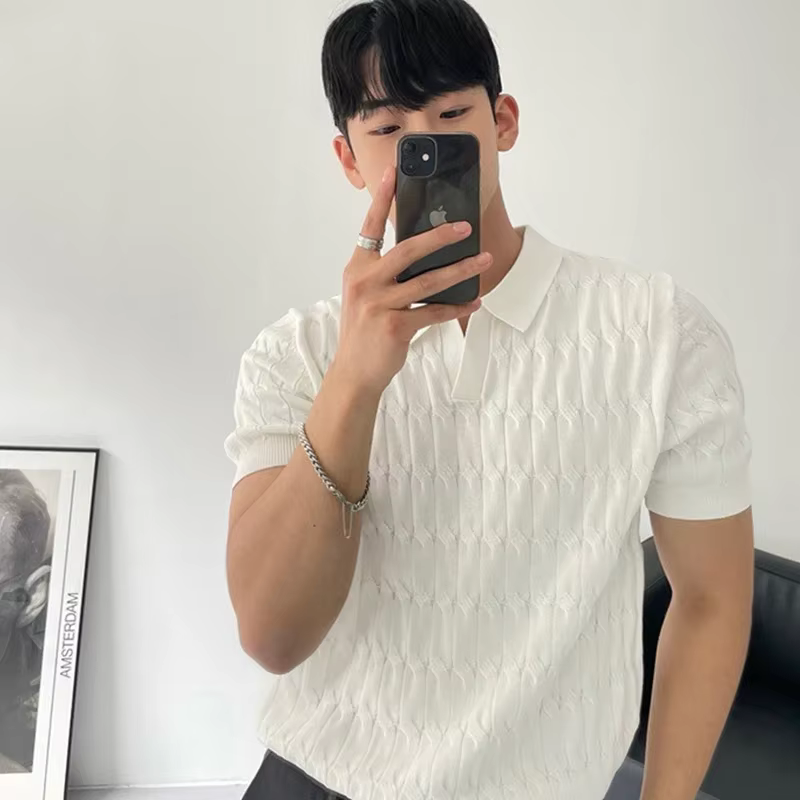 Polo jacquard à rayures pour hommes