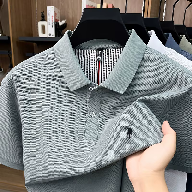 Luxe Pony broderie manches courtes Polo chemise 100% coton haut de gamme marque hommes nouvelle mode été respirant