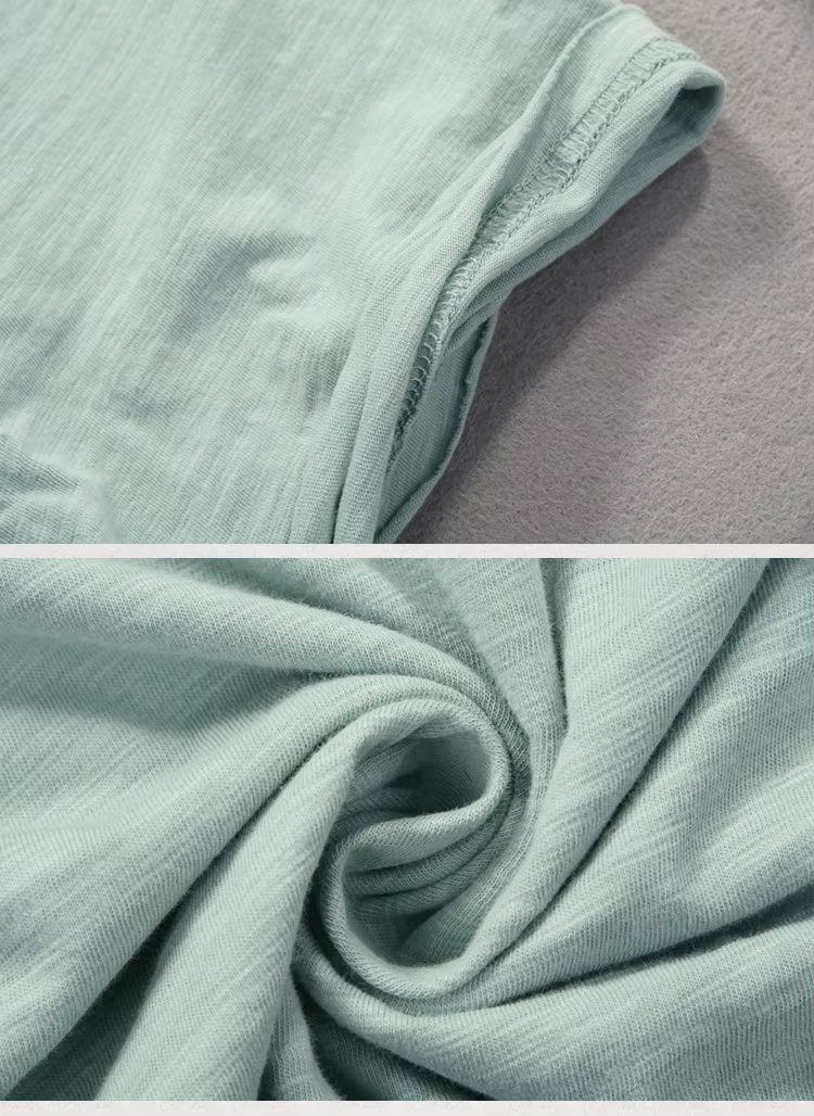 T-shirt col rond pour hommes en coton flammé en détresse mode d'été mince décontracté couleur unie col effiloché et