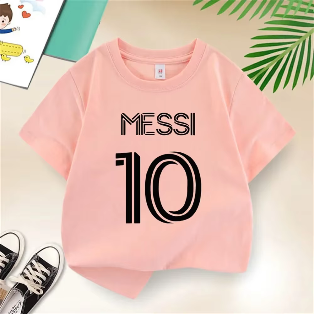 T-shirt en coton pour enfants de football imprimé simple Messi No. 10 haut de haute qualité