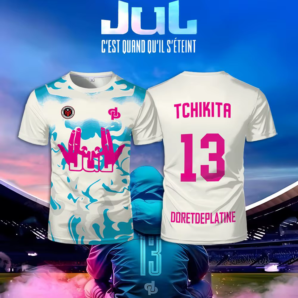 Rap français TCHIKITA Maillot JUL T-shirt Juldtp DORETDEPLATINE Modèle imprimé Vêtements de sport respirants Tops confortables
