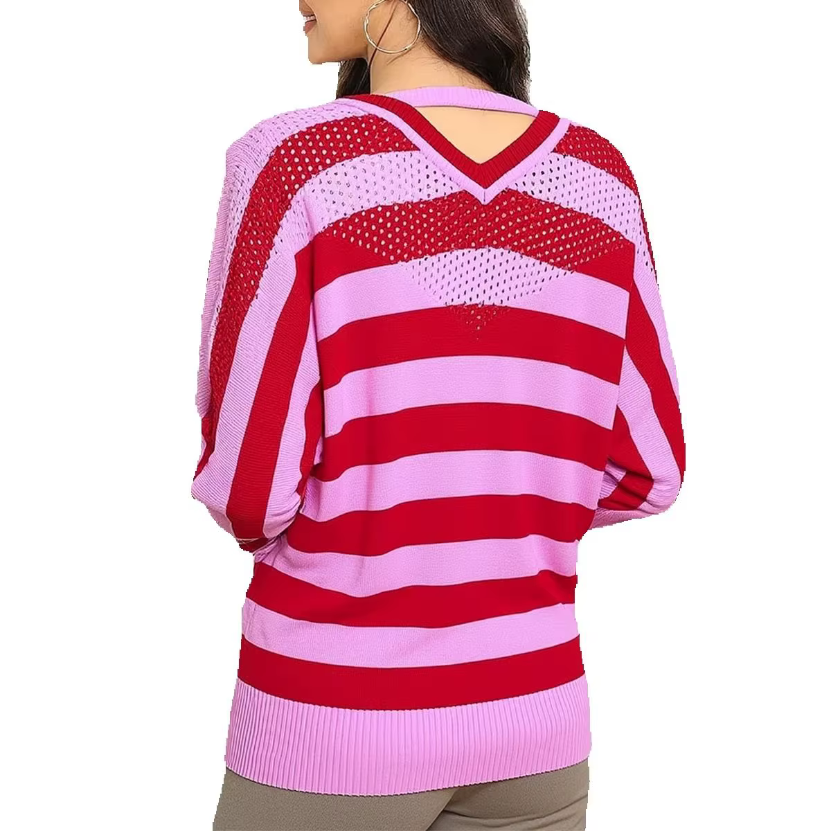 Femmes grande taille été pull manches chauve-souris chemise rayée