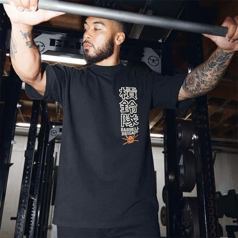 BARBELL BRIGADE Surdimensionné M-3XL Hommes Lâche Fitness T-shirt Mode Gym Course T-shirts D'été Gym À Manches Courtes