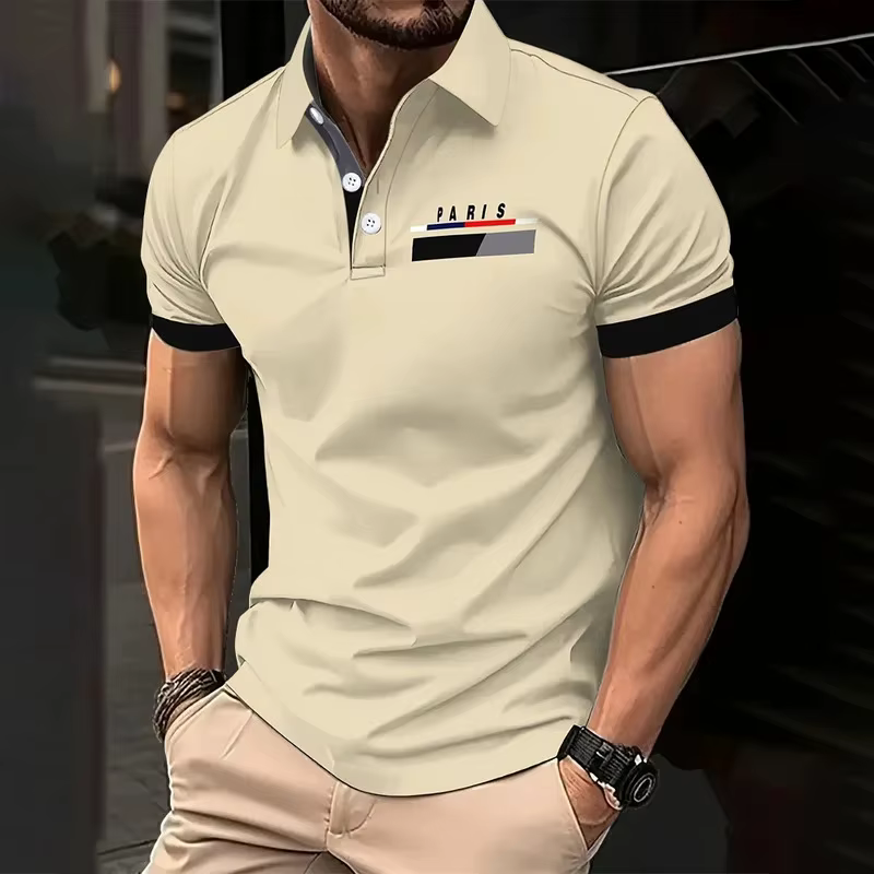 Polo à manches courtes imprimé parisien pour homme