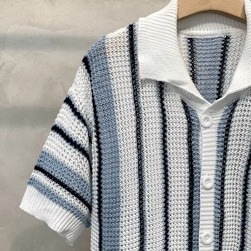 Polo tricoté à rayures rétro américain pour homme