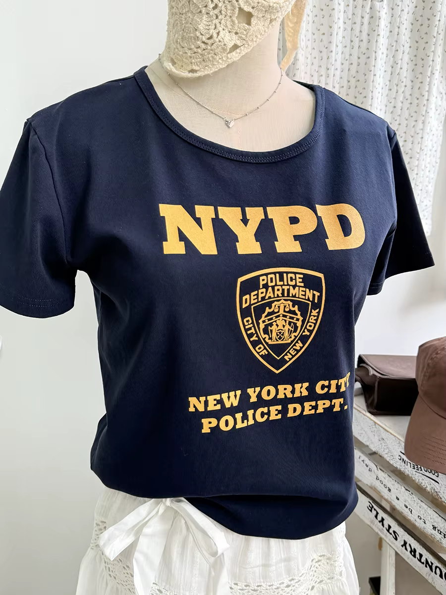 T-shirts à col rond imprimés NYPD pour femmes