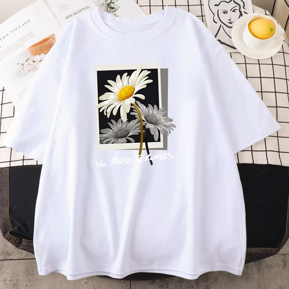 T-shirt en coton avec image de fleur pour femme