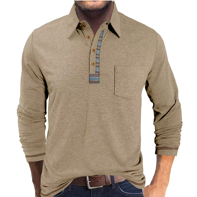 POLO à manches longues en coton coloré pour hommes européens et américains