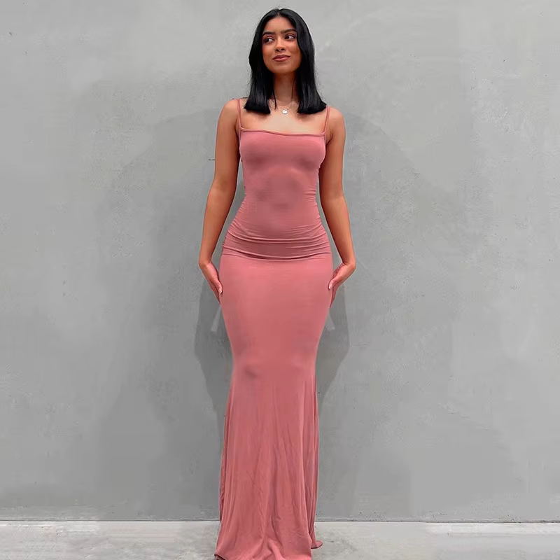 Nouvelles robes 2025 femme mode été couleur unie Sexy mince Camisole jupes