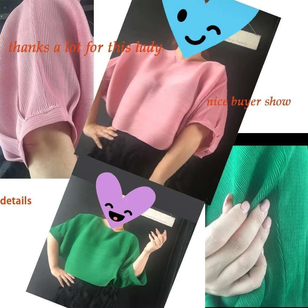 T-shirt plissé à col rond pour femme