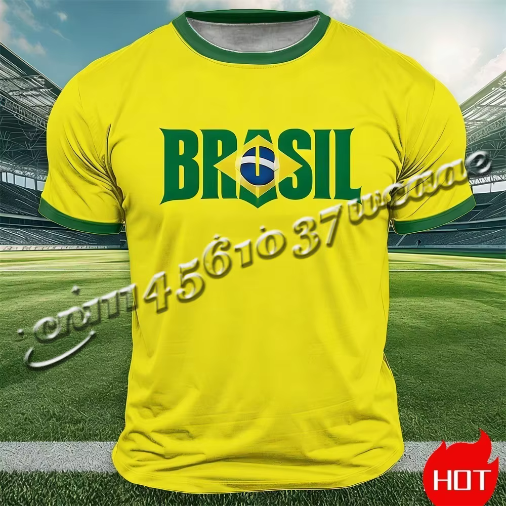 T-shirt imprimé drapeau du Brésil 2026 pour hommes