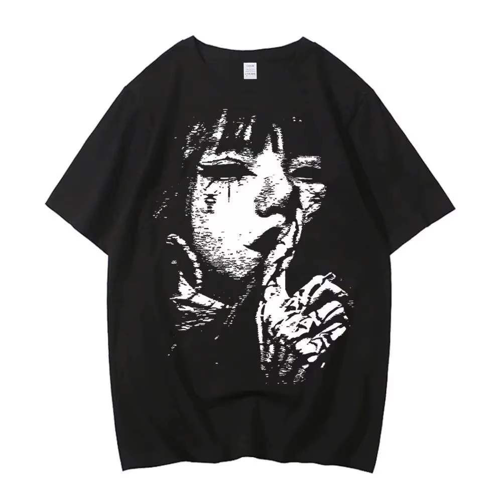 Chemise Junji Ito Y2k, vêtements coréens, hauts à imprimé graphique vintage, col rond, t-shirts esthétiques tendance, décontractés, streetwear unisexe