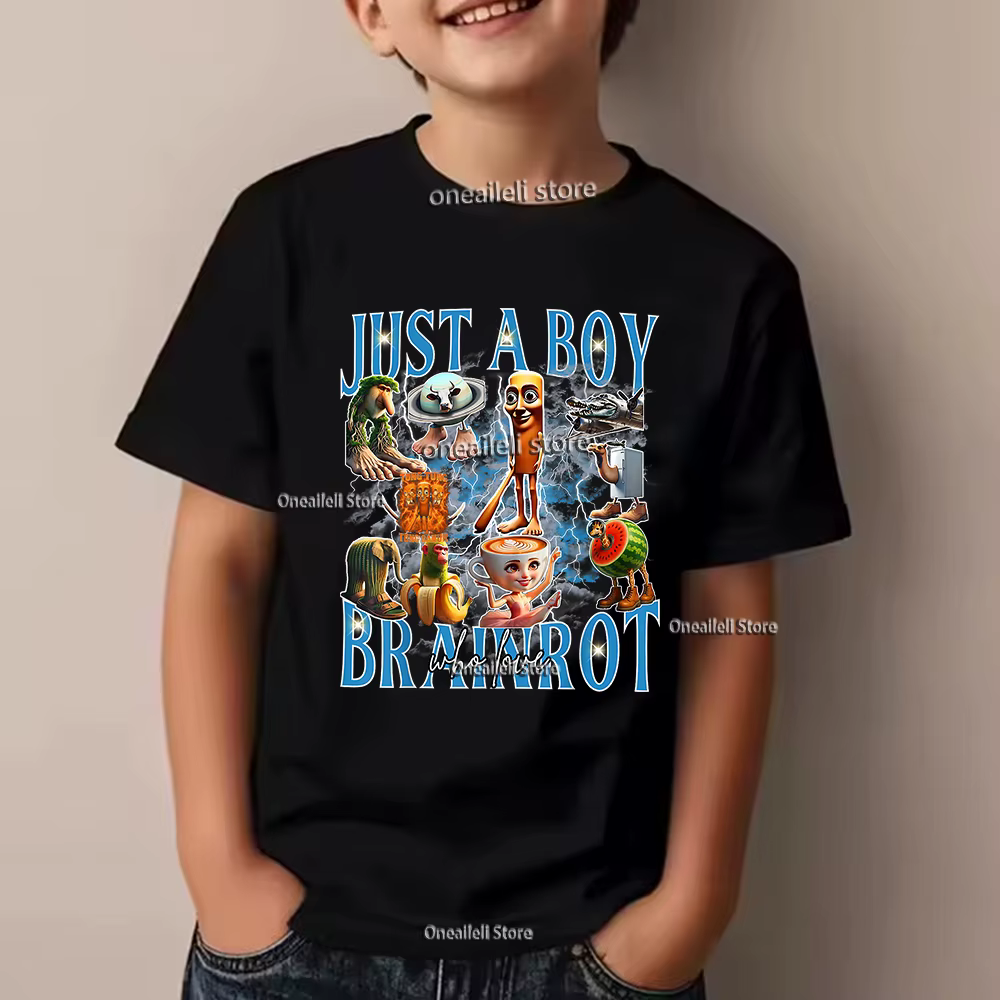 Été italien Brainrot enfants T-shirt drôle Tralalero Tralalas Tung Sahur manches courtes Bombardiro Crocodile Cappuccino garçon hauts