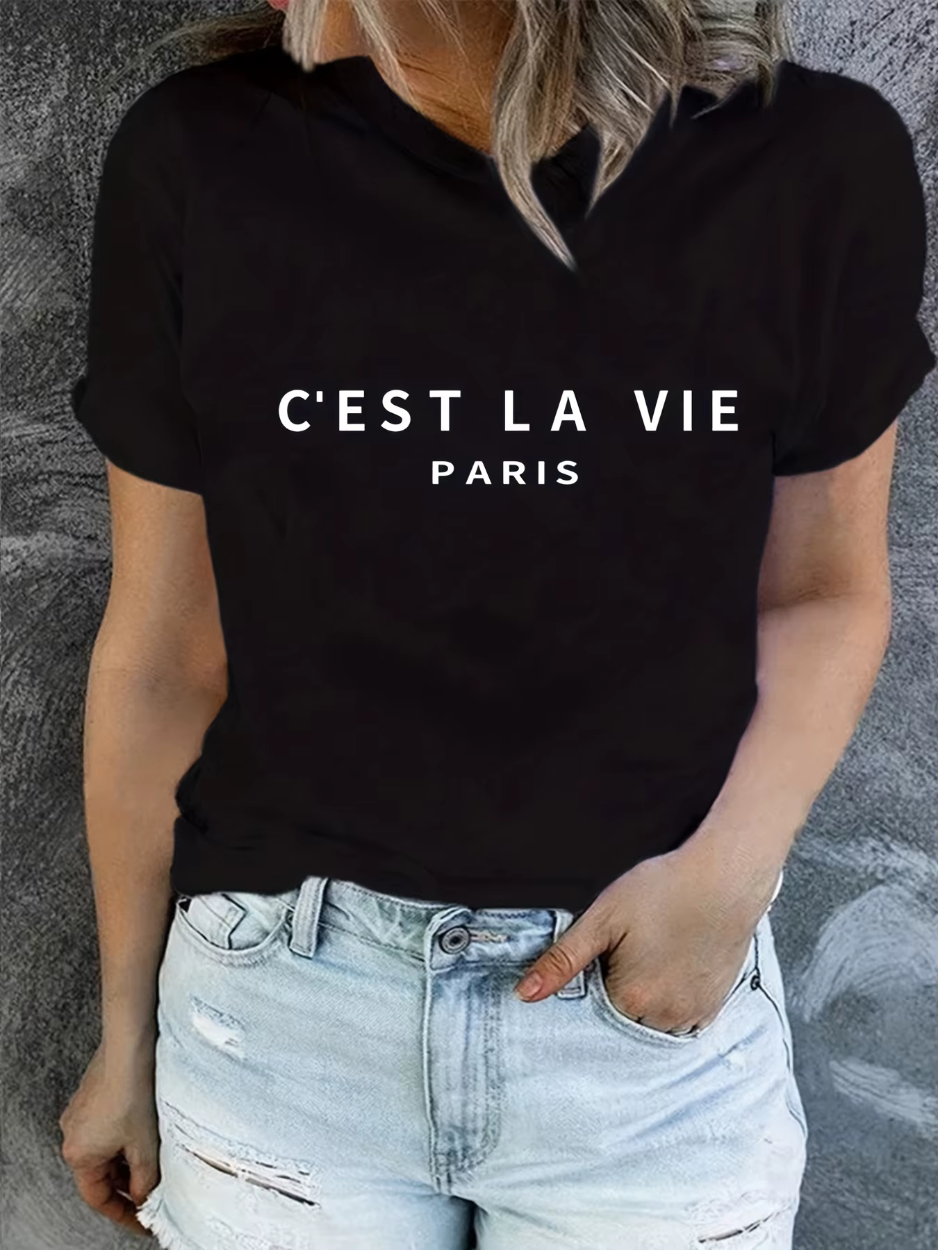 T-shirt à col rond imprimé Paris