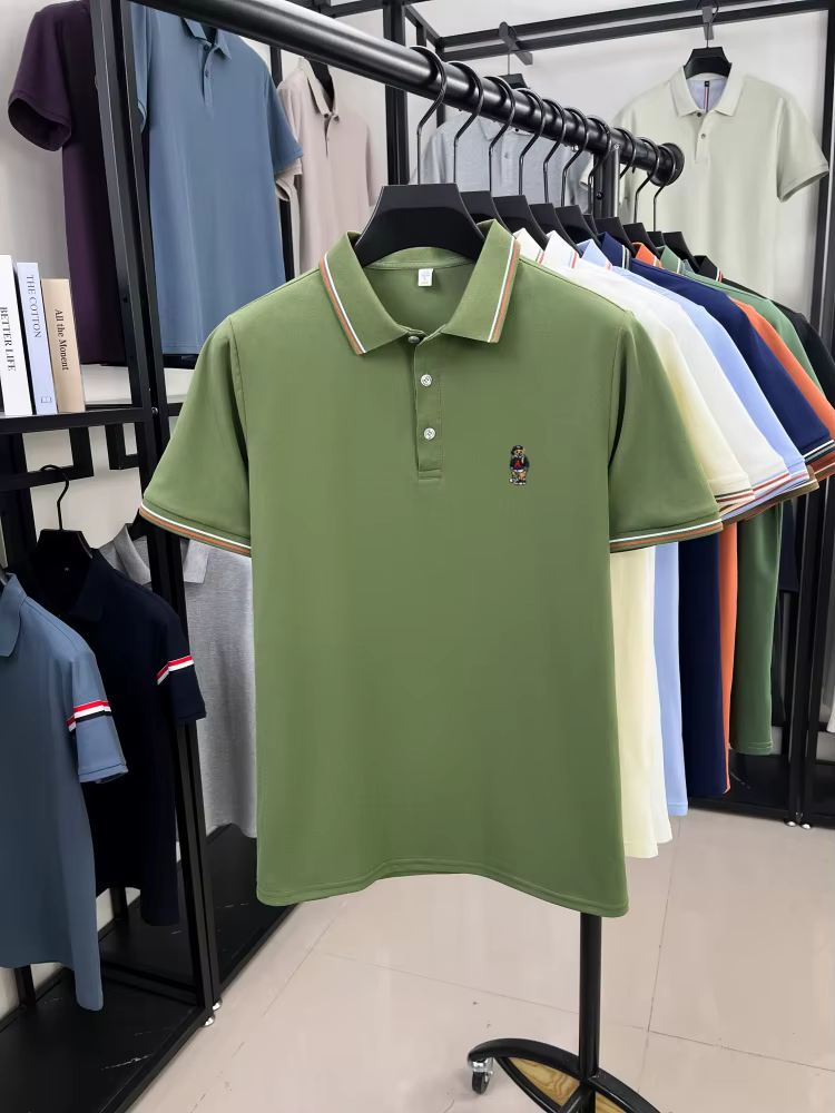 Marques de luxe été manches courtes polo chemise mode nouvelle exquise dessin animé ours broderie hommes décontracté confort respirant T-shirt