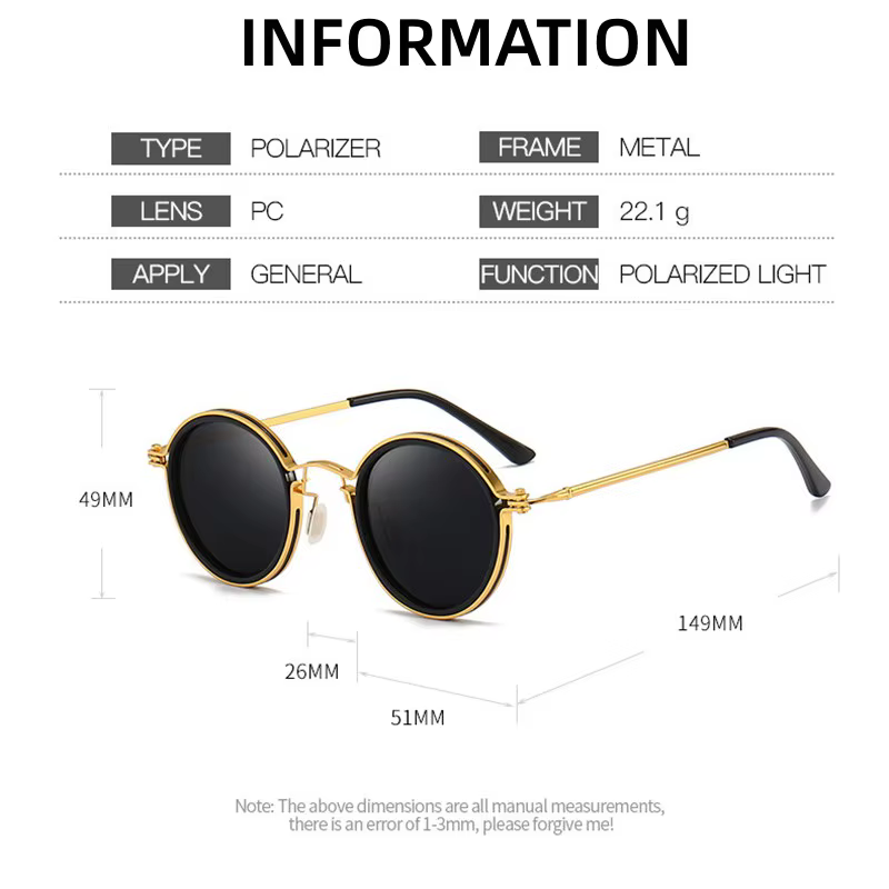 Lunettes de soleil rondes rétro unisexes