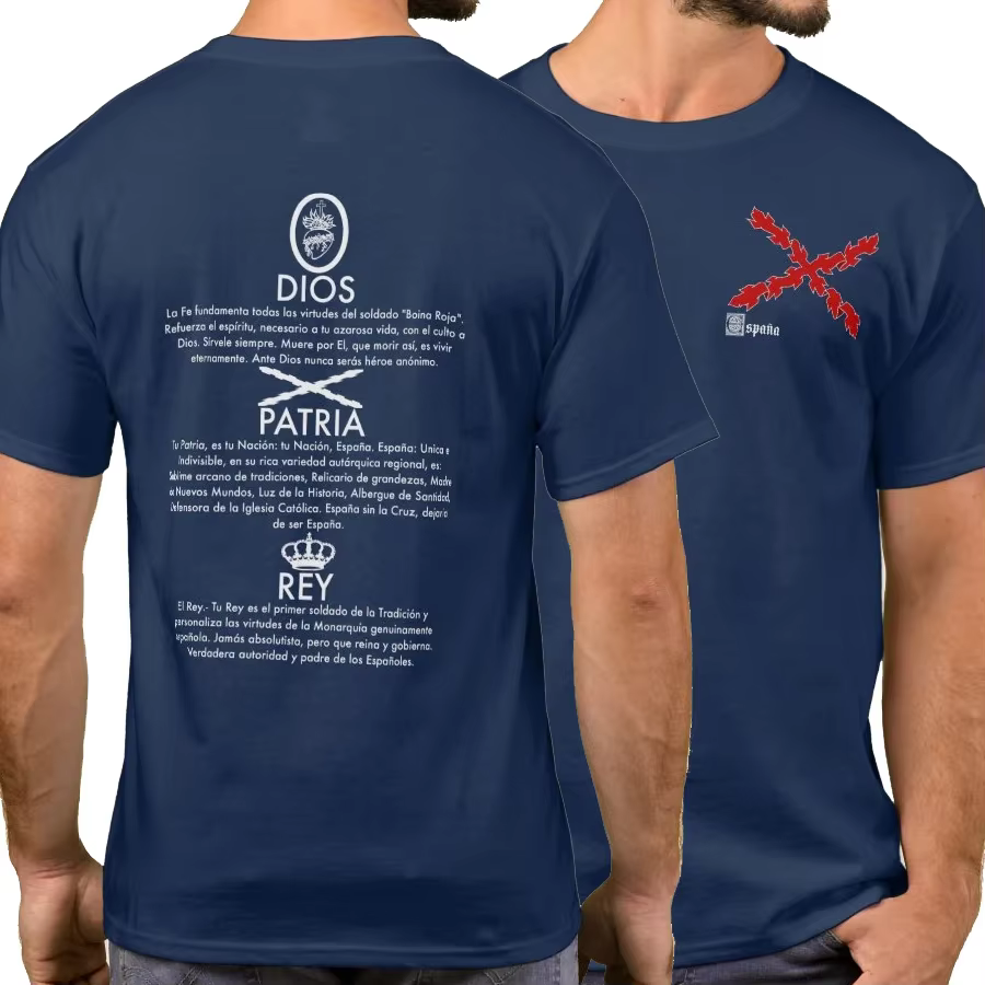 Dieu, patrie et roi. T-shirt croix espagnole de bordeaux. T-shirts décontractés à manches courtes 100% coton