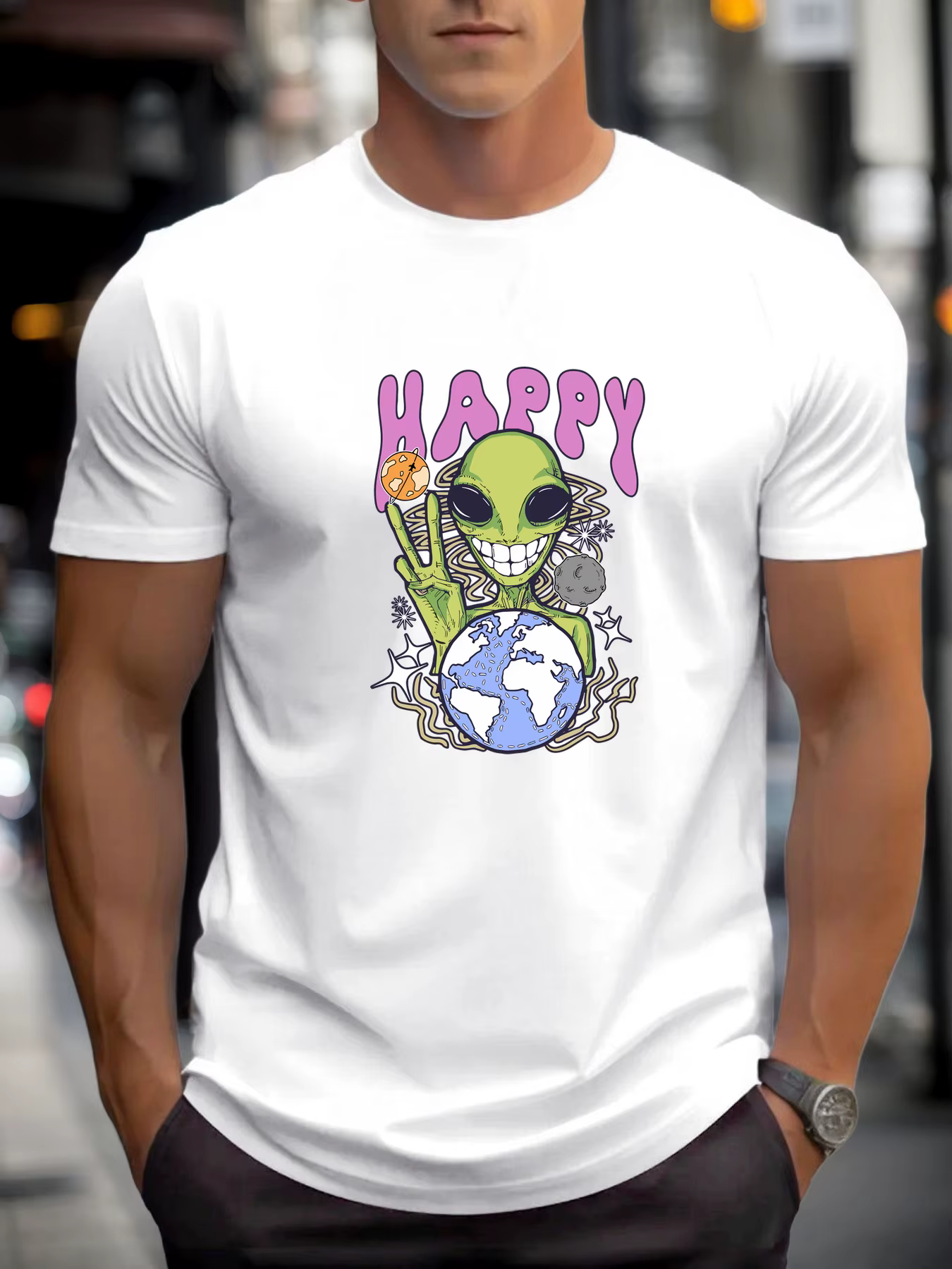 T-shirt pour hommes alien 100 % coton impression graphique été