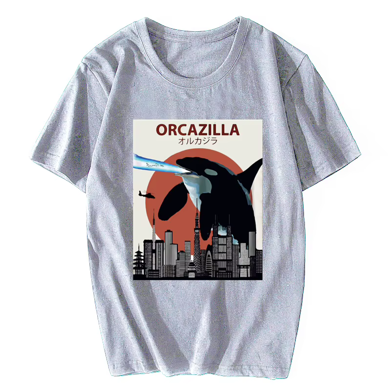 Offre spéciale mode coton T-shirt Orcazilla drôle tueur baleine