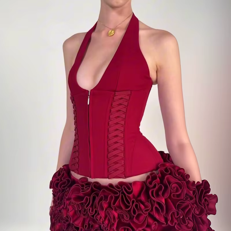 Comme Jennie vente chaude sangle de cou taille gilet à glissière fille