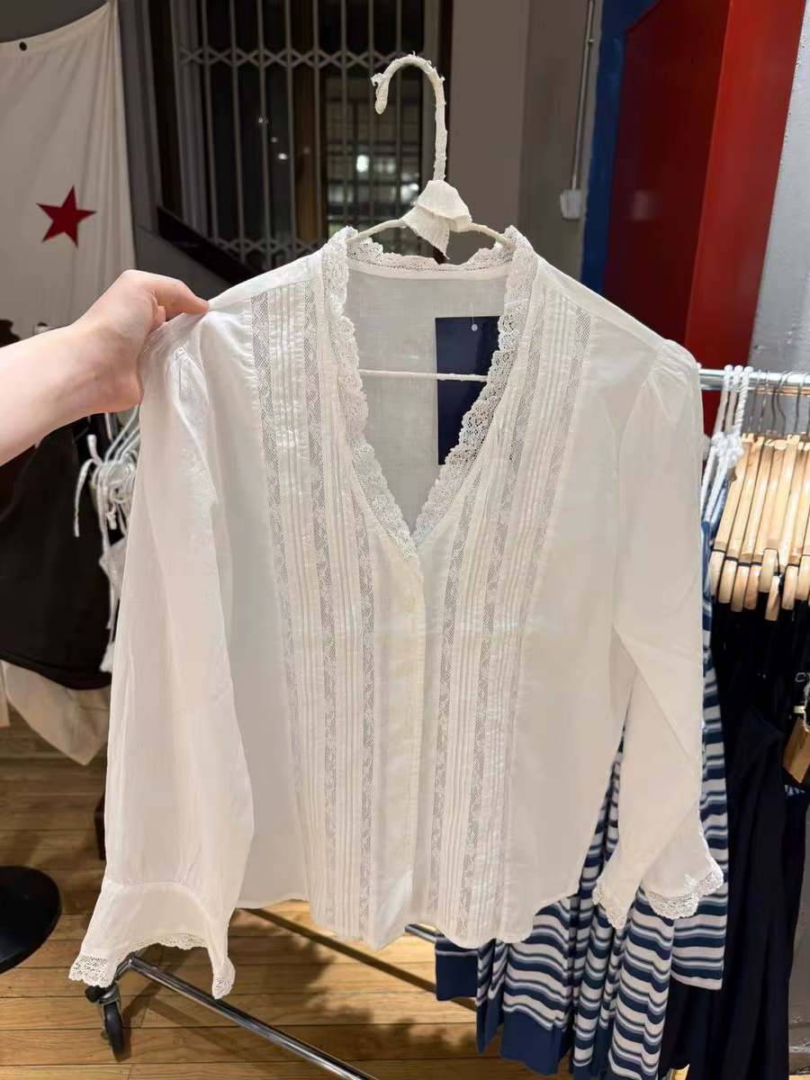T-Shirt à volants en dentelle blanche pour femmes