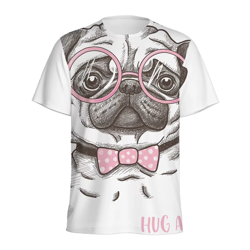 T-shirts à motif animalier chien Pug mignon pour hommes