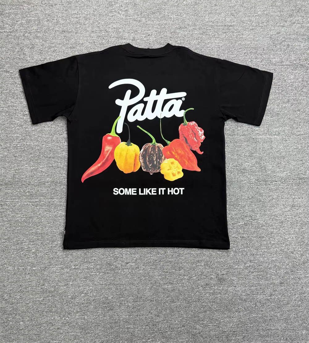 Patta T-shirt surdimensionné imprimé Chili pour hommes et femmes, noir et blanc