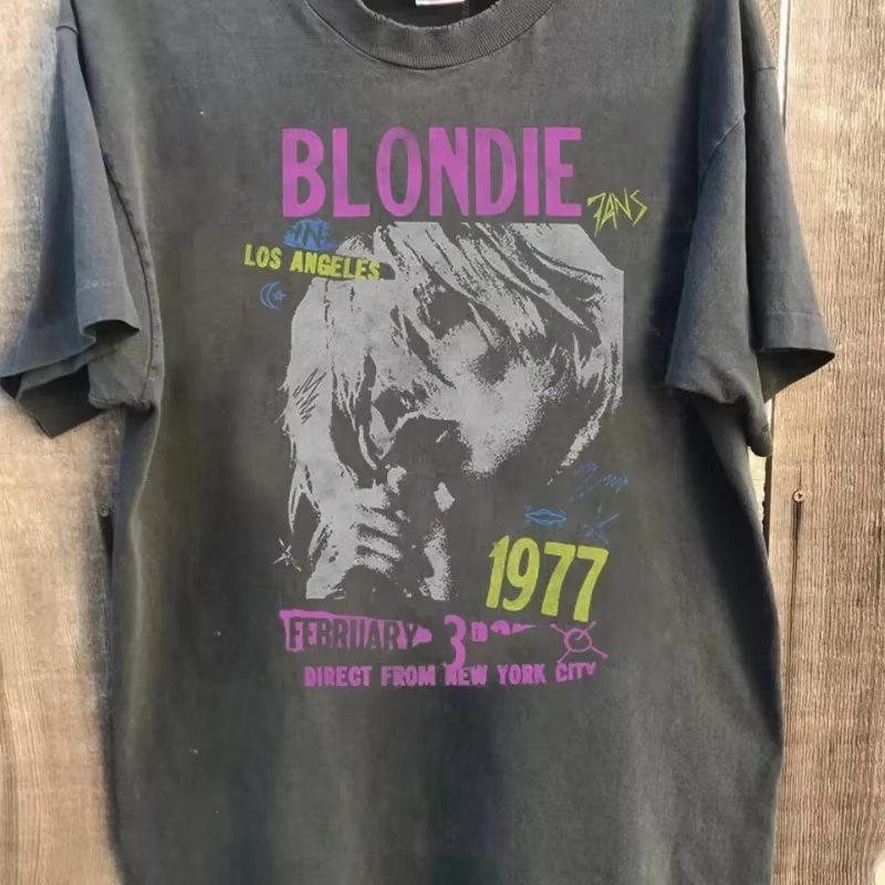 American Vintage Blondie Tour 1977 basique charbon de bois T-Shirt à manches courtes été nouvelle mode
