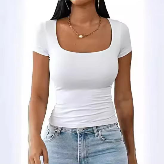 T-Shirt manches courtes col en U pour hommes et femmes