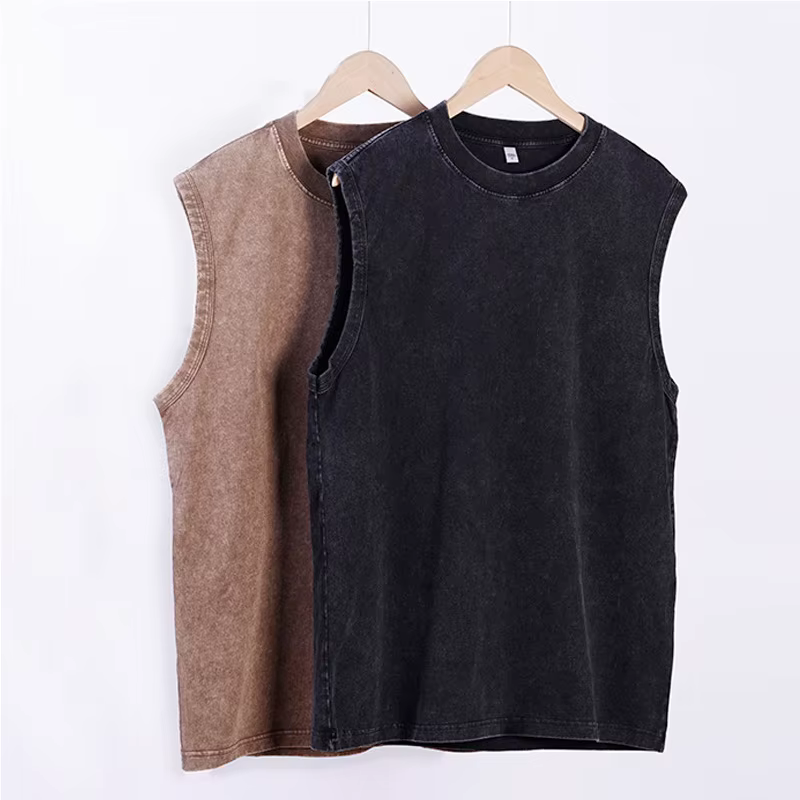 Hommes gilet Vintage lavé t-shirt 100% coton débardeurs été décontracté hauts sans manche Streetwear noir t-shirts amples femmes