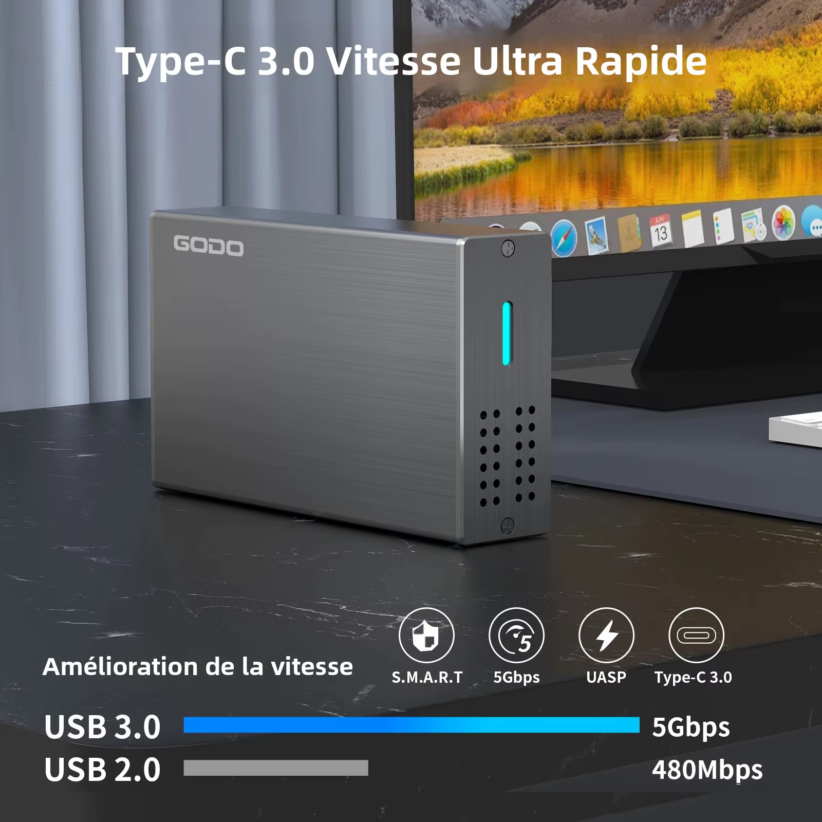 Boîtier de disque dur externe GODO 2,5 pouces à double baie, boîtier pour disque dur SSD, type RAID, Type C, boîtier pour disque dur 2,5 pouces
