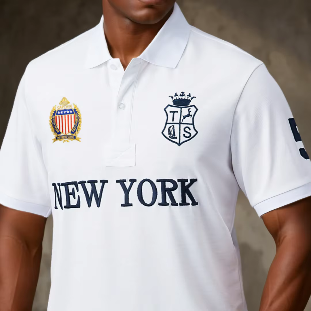 Blanc NEW YORK hommes Polo t-shirts 100% coton été affaires t-shirt décontracté solide respirant boutons col