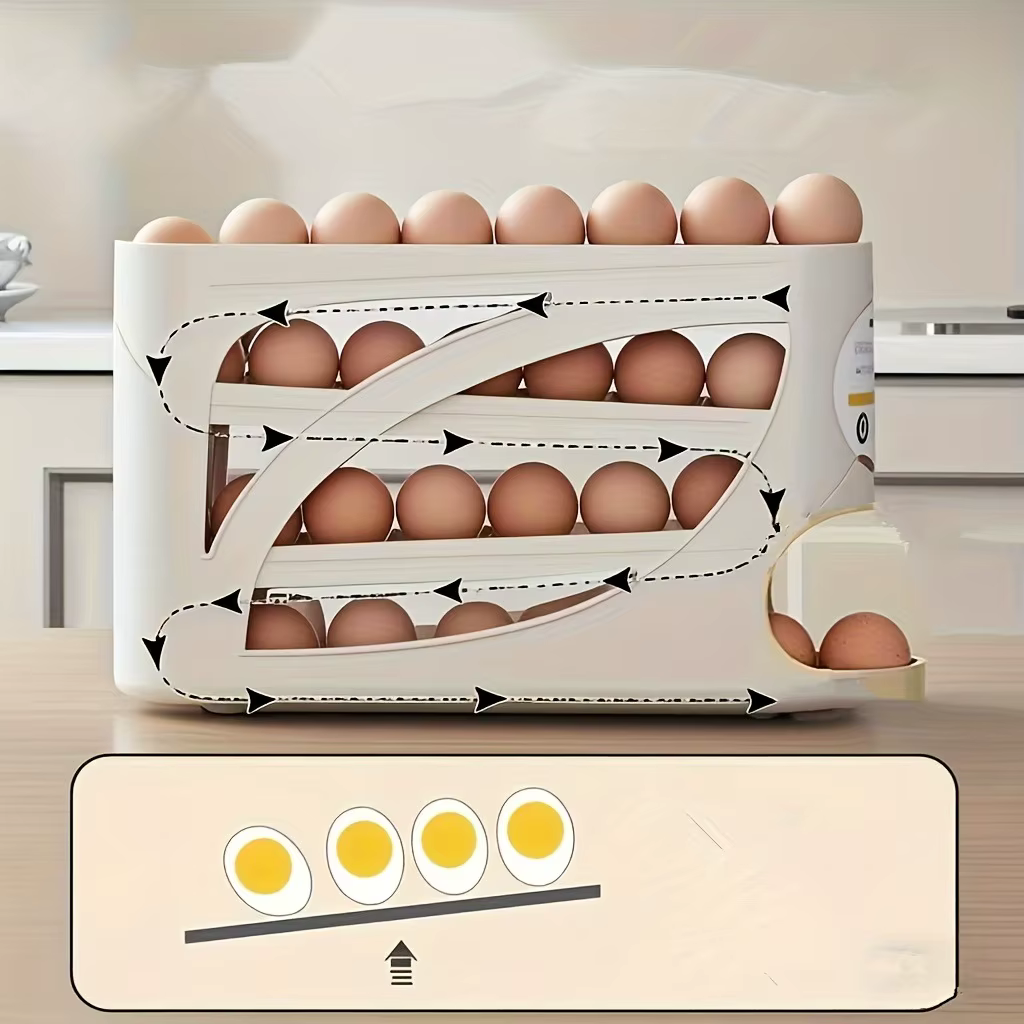 Porte-œufs pour réfrigérateur – Support coulissant à 4 niveaux pour 30 œufs | Organisateur de cuisine peu encombrant | Poignée ergonomique et rails anti-collision