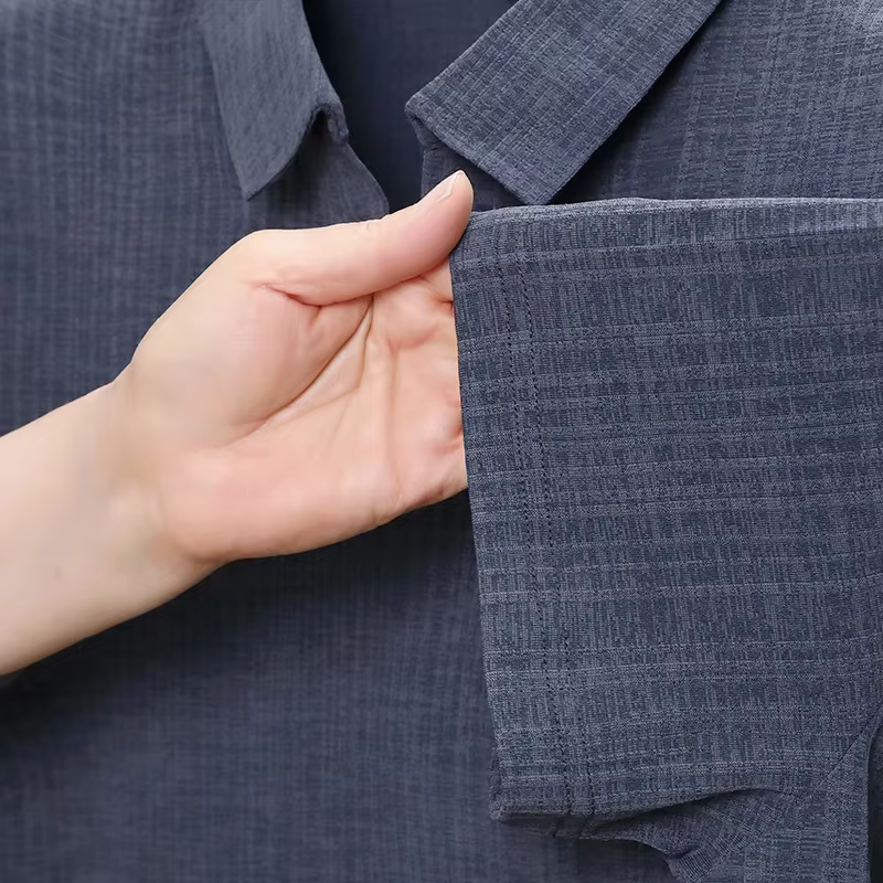 Chemises polo à manches courtes en lin mélangé texturé pour hommes