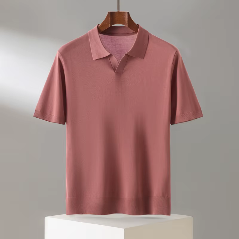 Été 100 Lyocell Tencel tricoté à manches courtes hommes couleur unie col POLO T-shirt avec demi