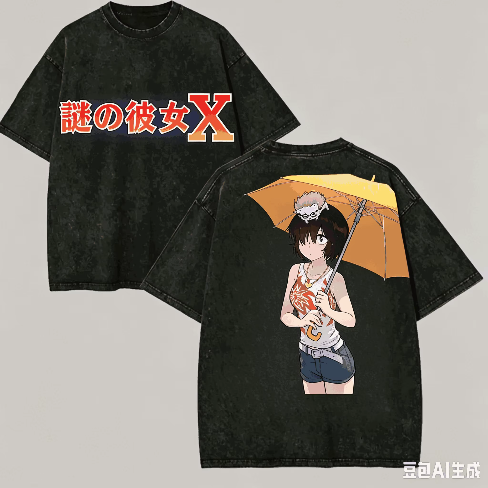 T-shirt délavé Mysterious Girlfriend X pour les amateurs d'anime