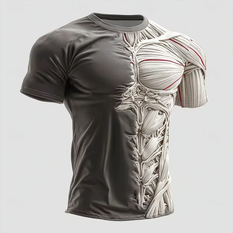 T-shirt à motif texturé musculaire pour hommes