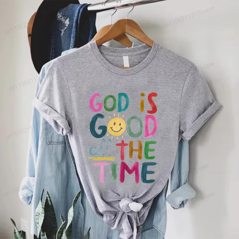 Dieu est bon tout le temps imprimer T-Shirts femmes été t-shirt verset de la Bible hauts drôles