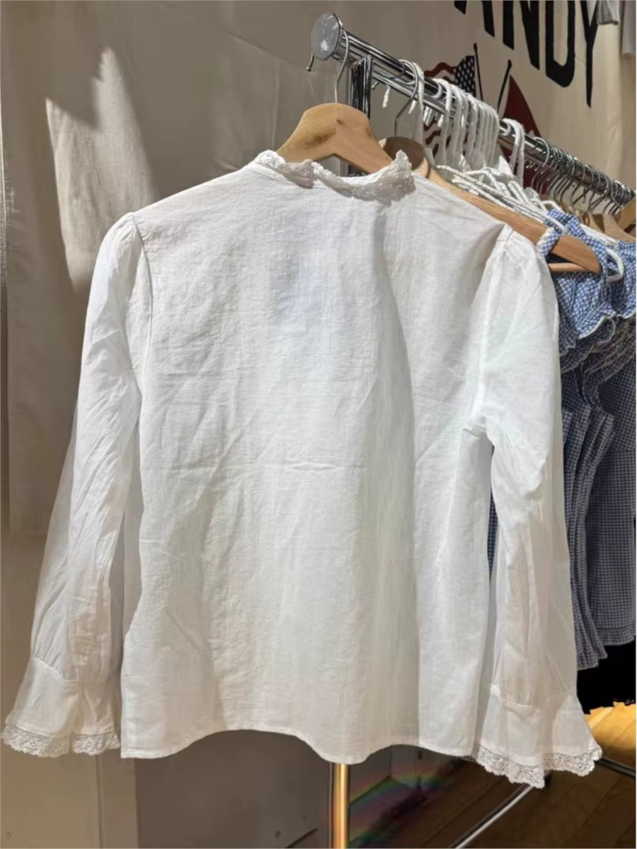 T-Shirt à volants en dentelle blanche pour femmes