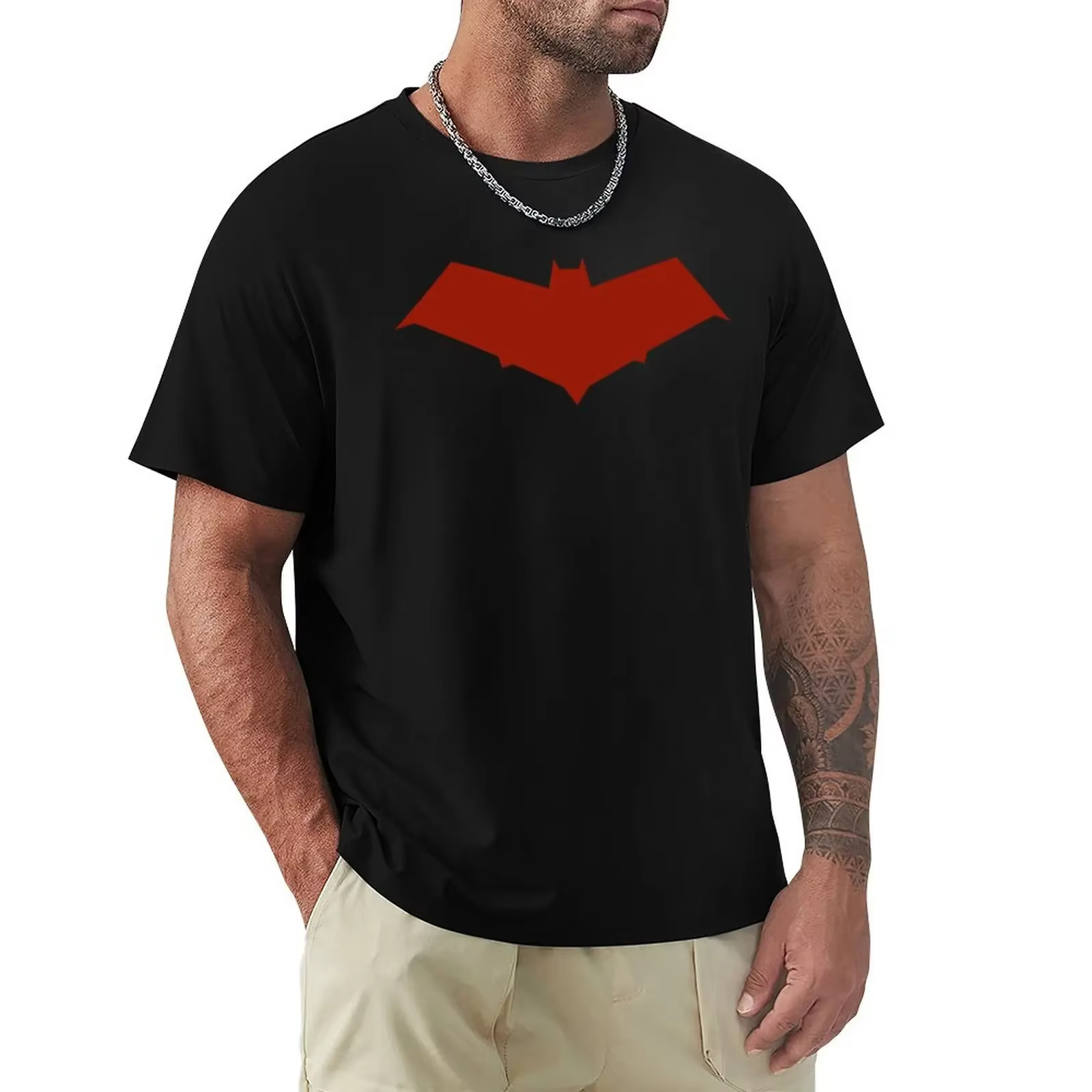 T-Shirt à capuche rouge, t-shirt graphique surdimensionné, drôle, pour hommes