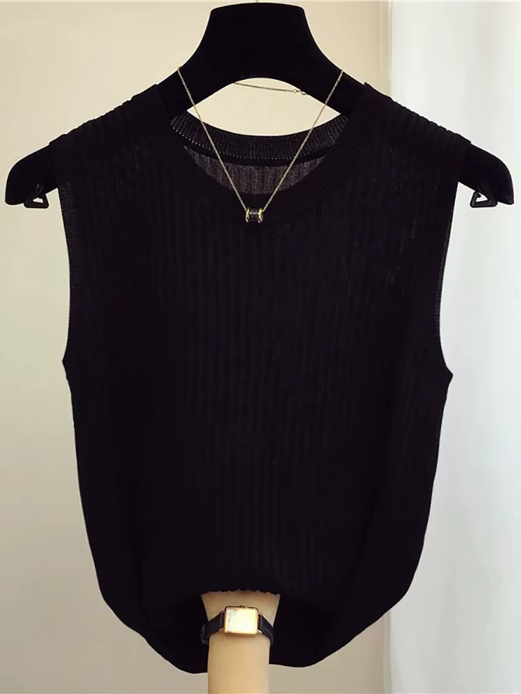 Zjais été printemps débardeurs femmes sans manches tricoté T-Shirts femme élastique mince gilets décontractés culture hauts Camis pull chemises