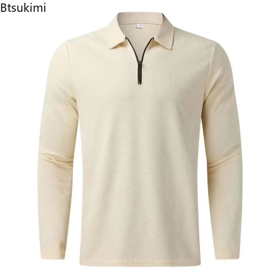 Nouveaux Polos Homme Tendance en Tissu Gaufré Confortable et Respirant – Hauts Décontractés à Manches Longues