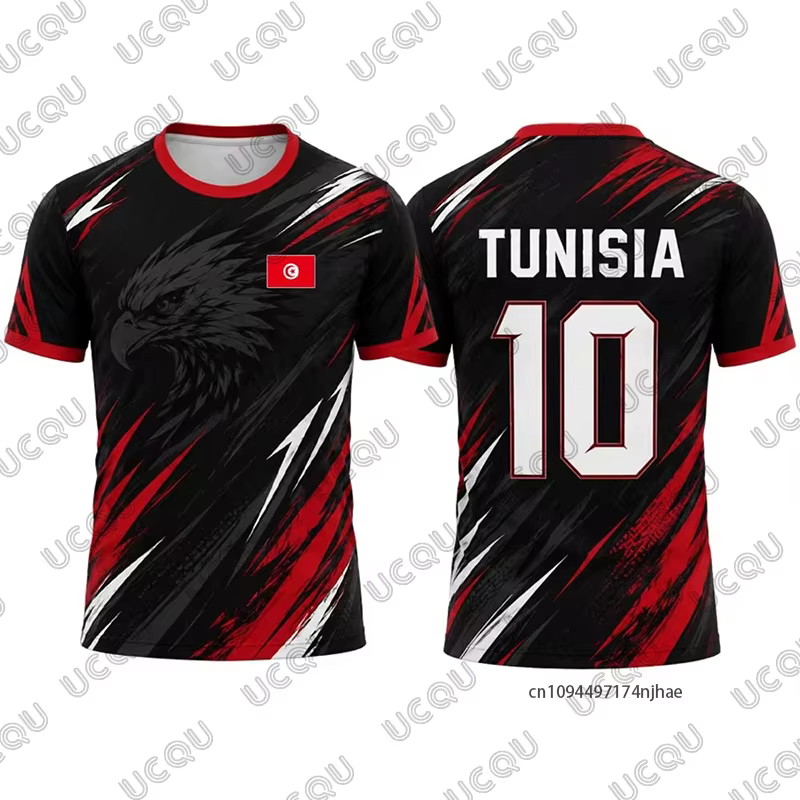 Nouveau maillot de football d'été à imprimé drapeau tunisien pour hommes et femmes