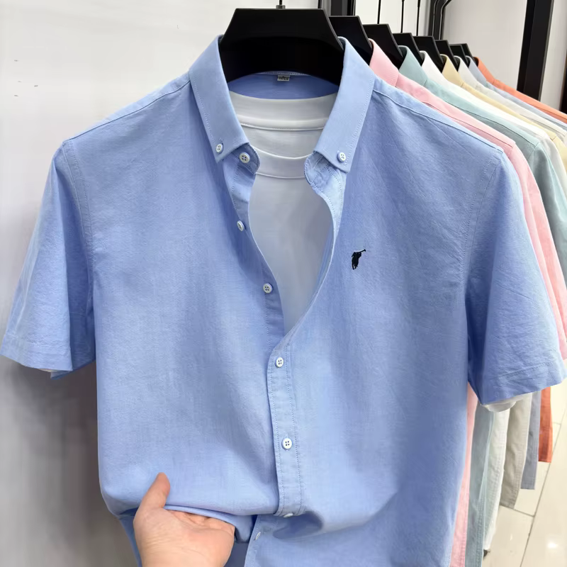 Chemise à manches courtes 100% coton Été classique couleur unie marque de luxe