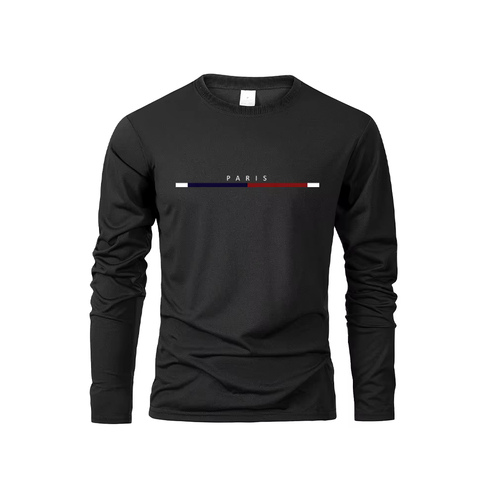 Hommes à manches longues t-shirts de PARIS impression couleur unie décontracté hauts automne haute qualité T-Shirt ample