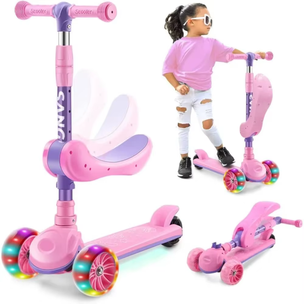 Trottinettes 2 en 1 pour enfants, trottinette à 3 roues pour garçons et filles, hauteur et siège réglables, pont antidérapant, assis ou sur pied, avec frein