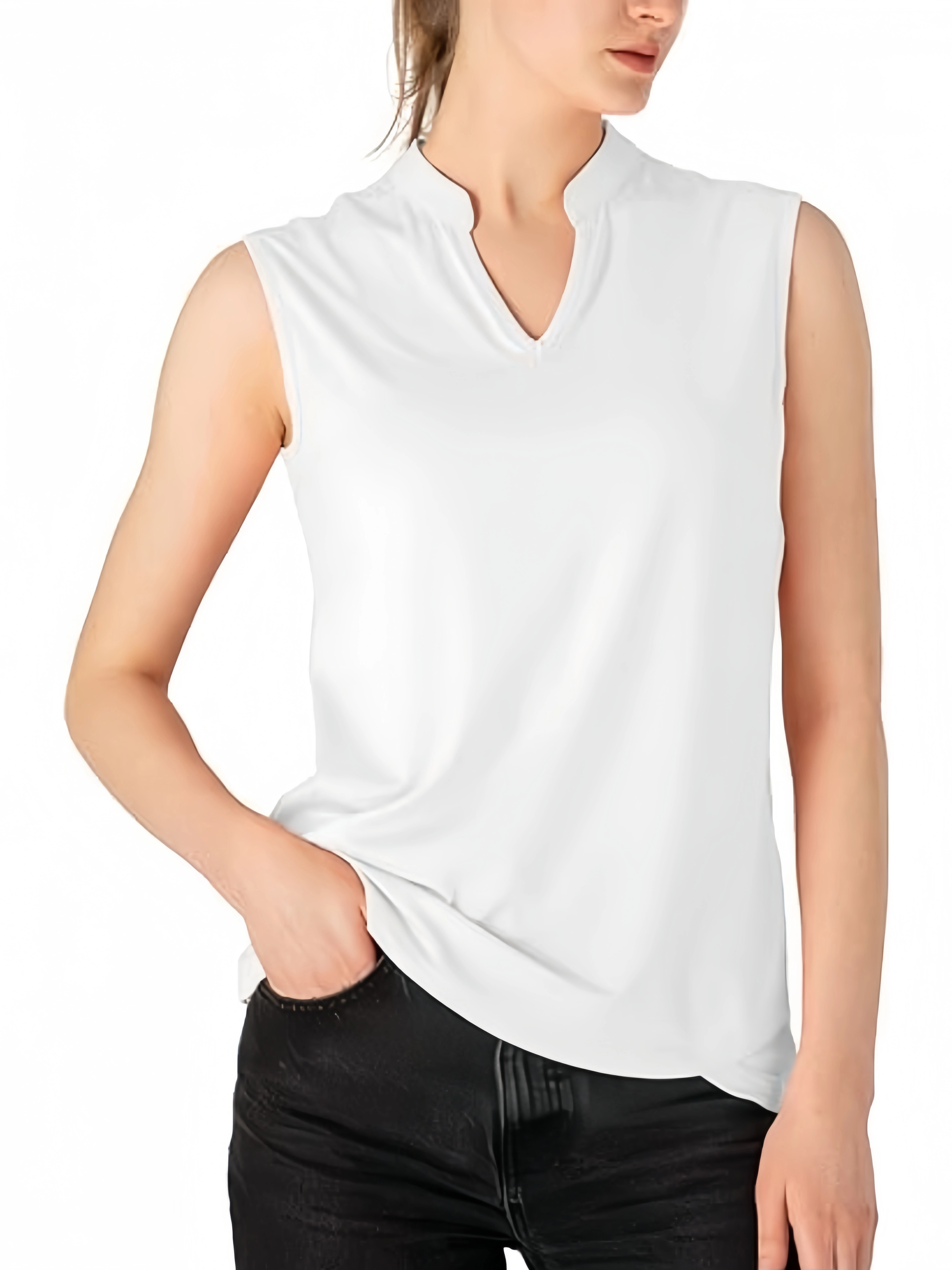 Débardeur sans manches à col en V de couleur unie pour femme