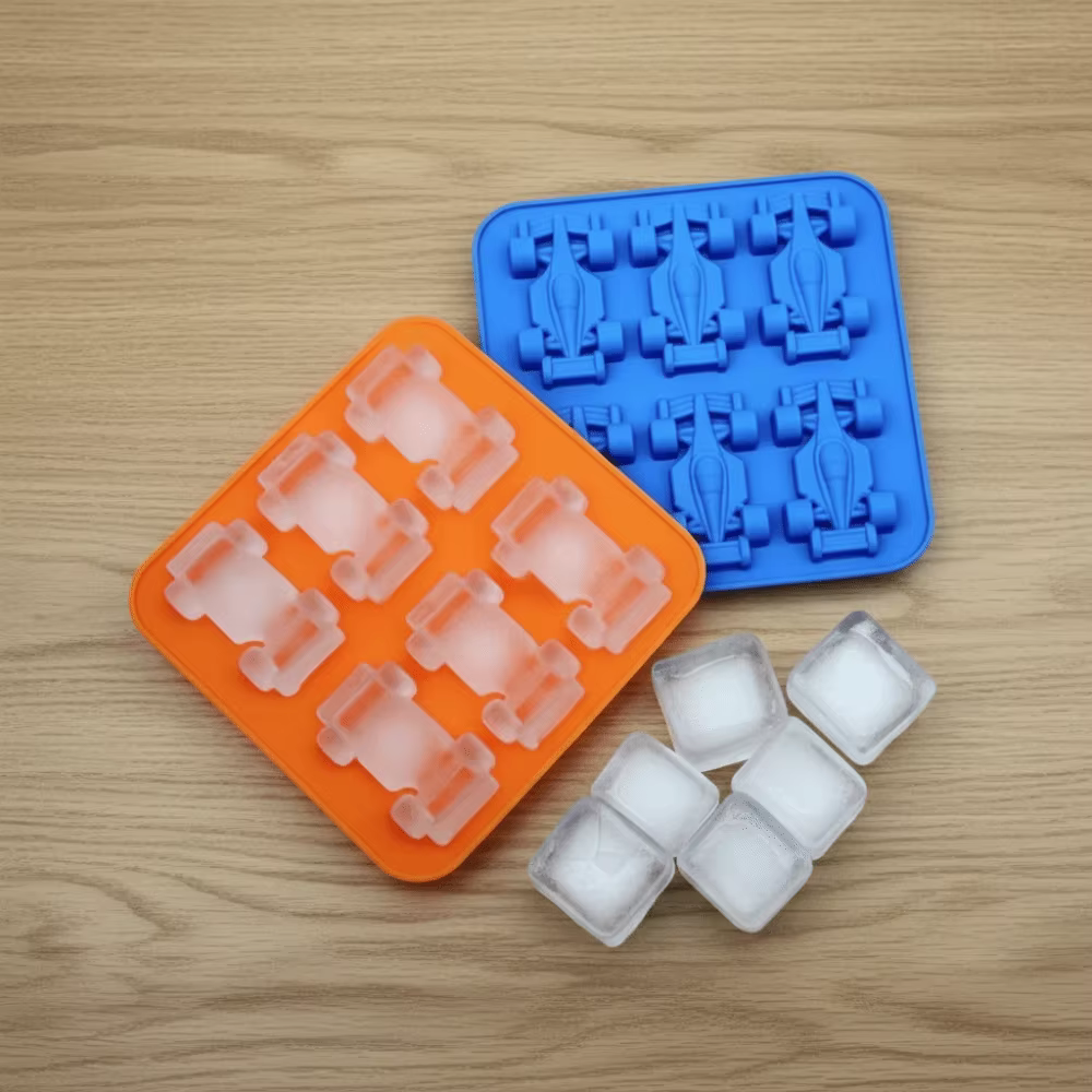 Moule à glaçons en silicone antiadhésif 6 cavités en forme de voiture de course, idéal pour la pâtisserie 3D et les aliments complémentaires - Nouveauté ustensiles de cuisine
