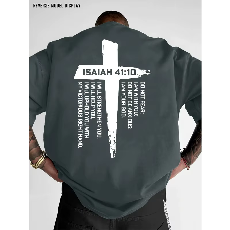 T-shirt graphique avec croix chrétienne et verset biblique pour hommes